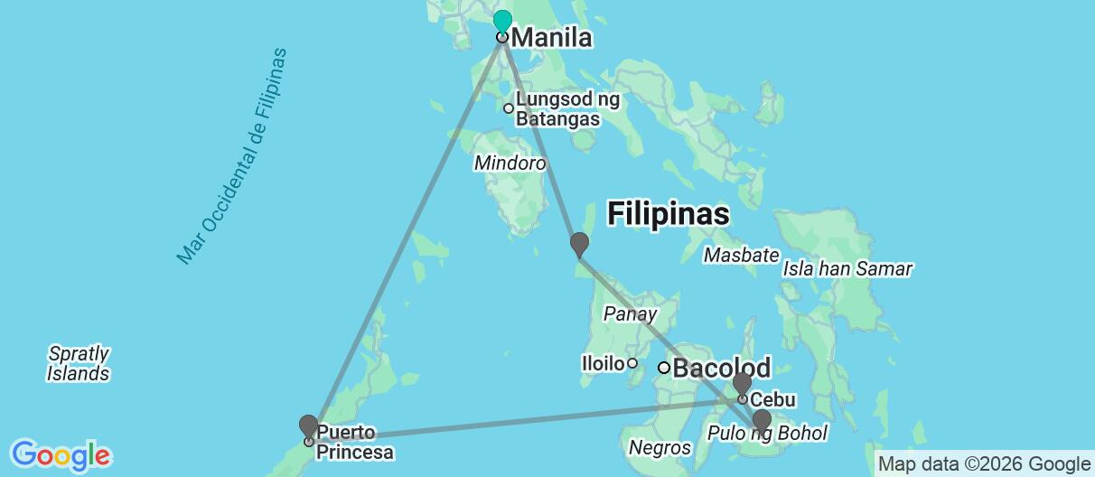 Mapa con el itinerario en Filipinas