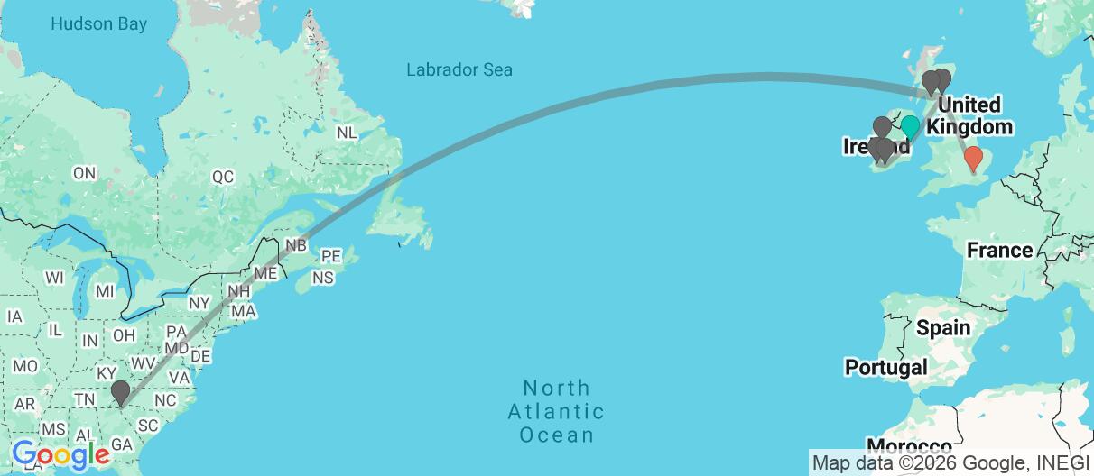 Map with itinerary in Ireland, Scotland & London