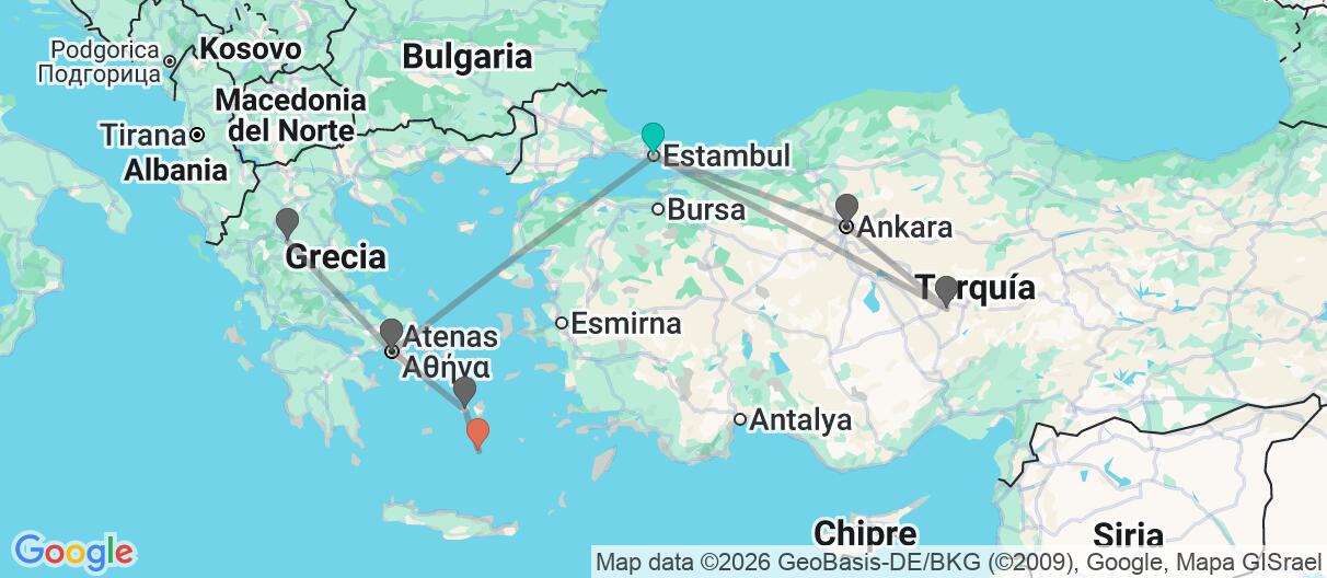 Mapa con el itinerario en Turquía y Grecia