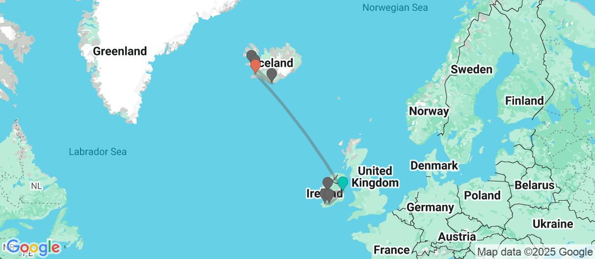 Map with itinerary in Ireland & Iceland
