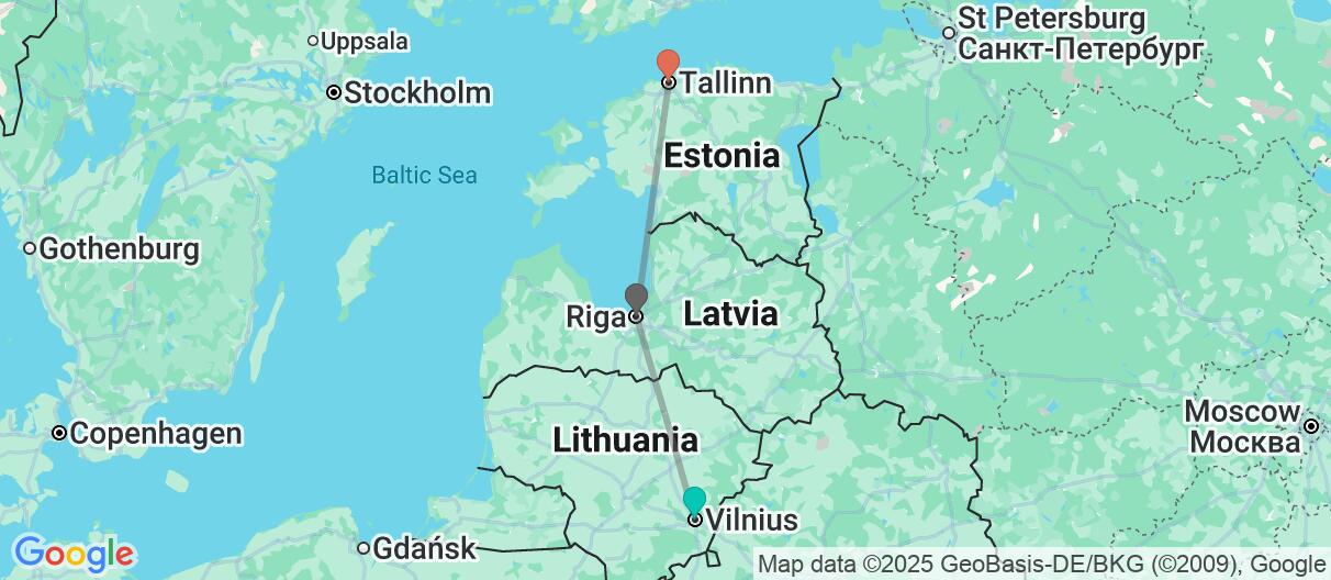 Map with itinerary in Lithuania, Latvia & Estonia