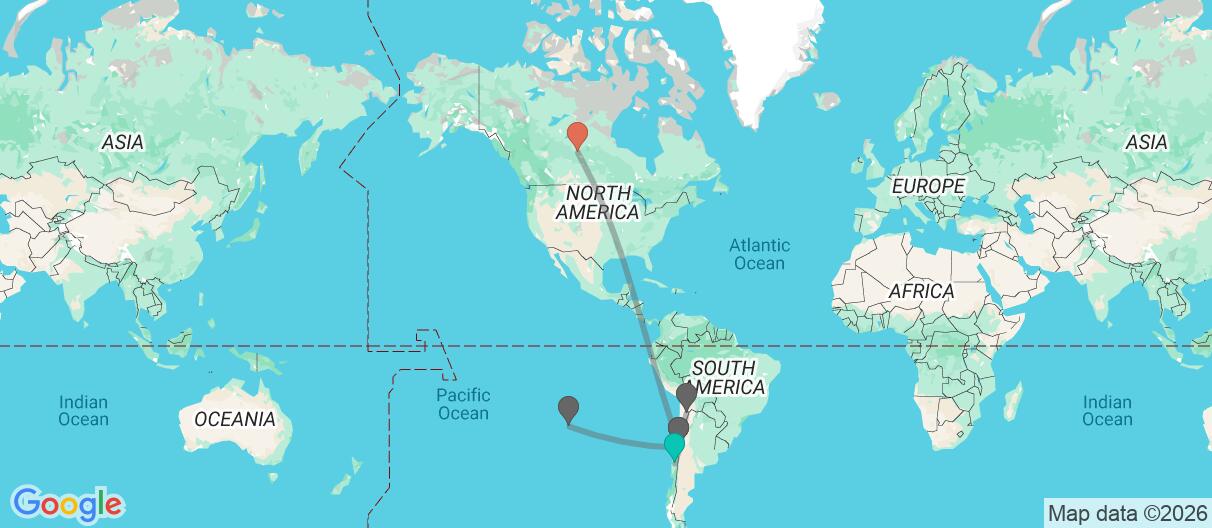 Map with itinerary in Chile
