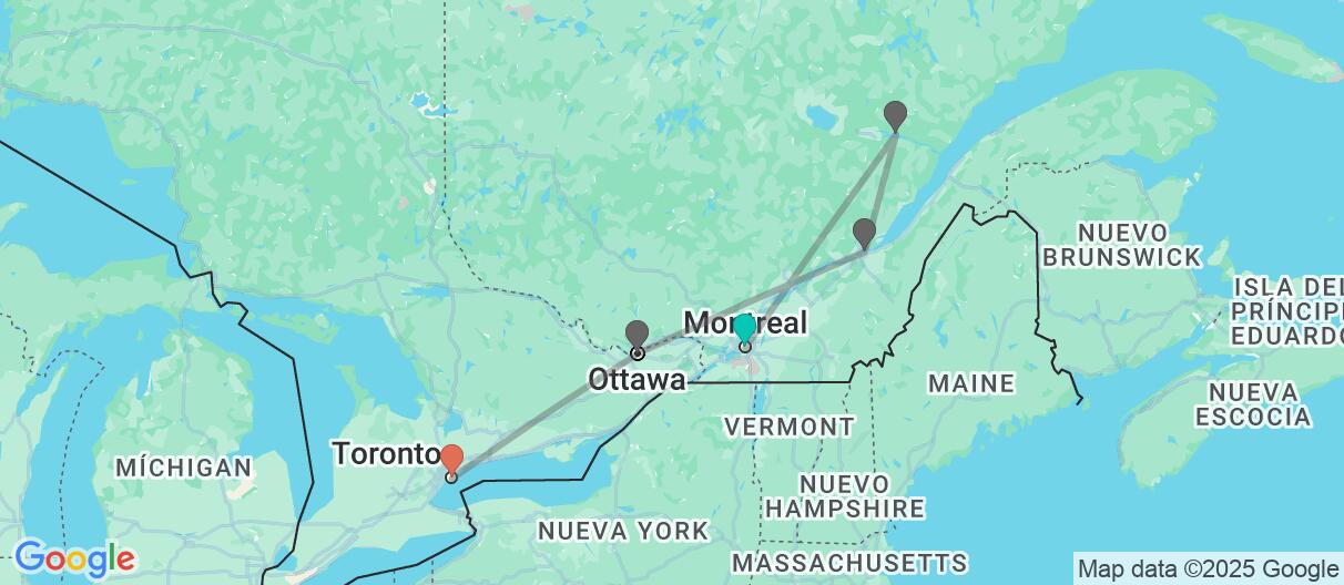 Mapa con el itinerario en Canadá
