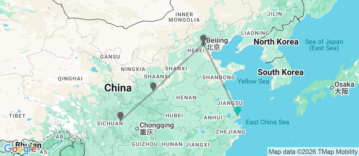 Map with itinerary in China