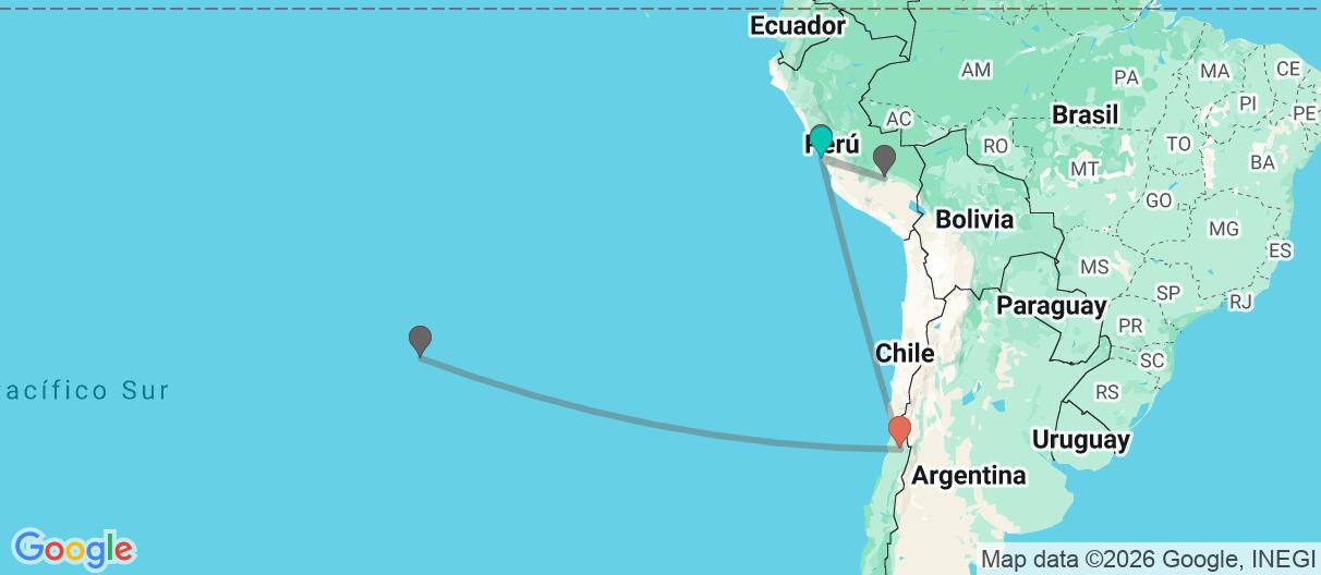 Mapa con el itinerario en Perú & Chile
