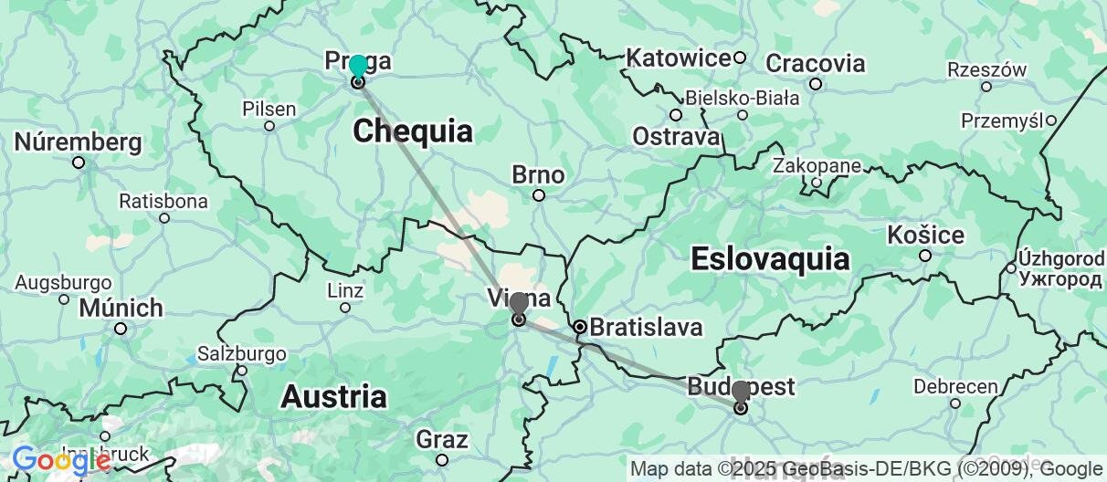 Mapa con el itinerario en Republica Checa, Austria & Hungria