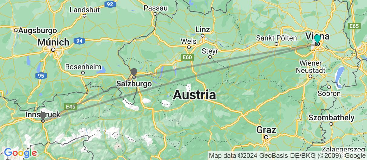 Mapa con el itinerario en Austria