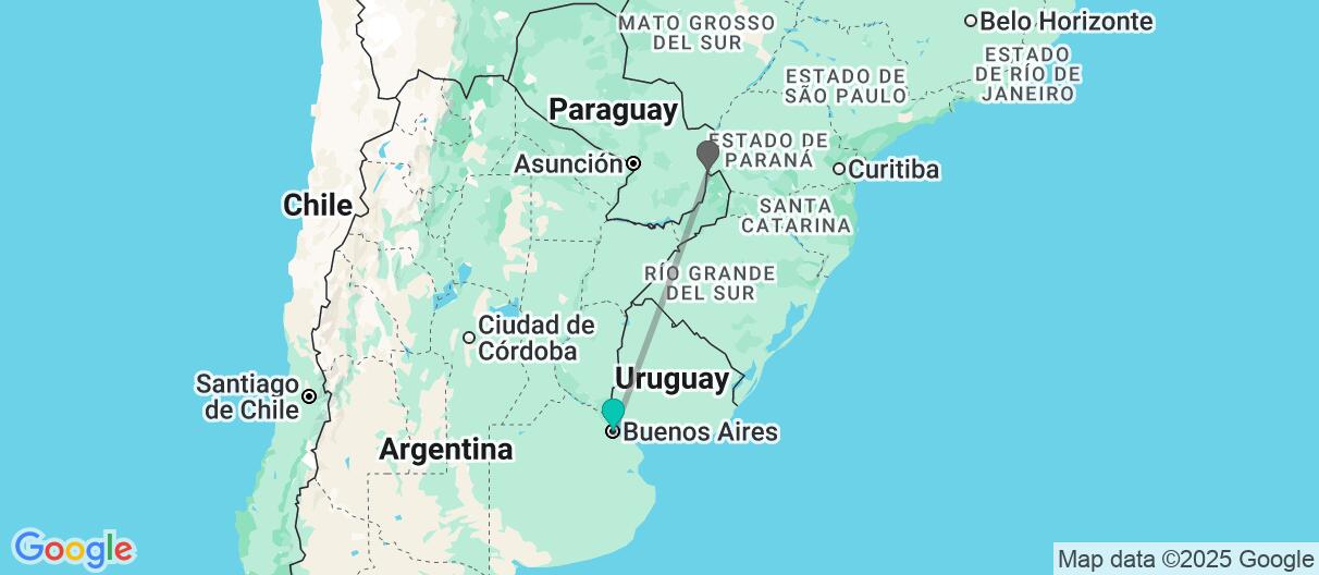 Mapa con el itinerario en Argentina