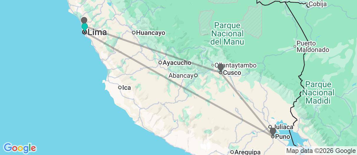 Mapa con el itinerario en Perú