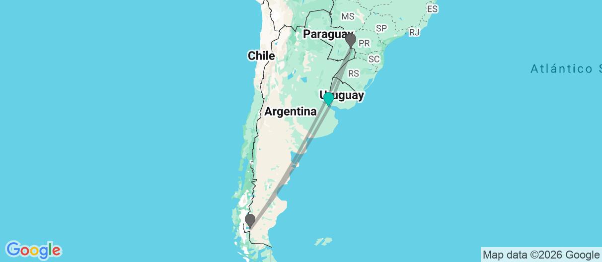Mapa con el itinerario en Argentina