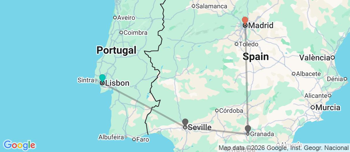Map with itinerary in Portugal & Spain