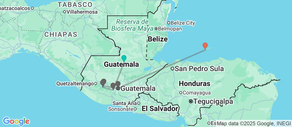Map with itinerary in Guatemala & Honduras