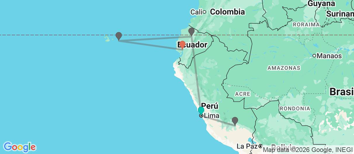 Mapa con el itinerario en Peru & Ecuador
