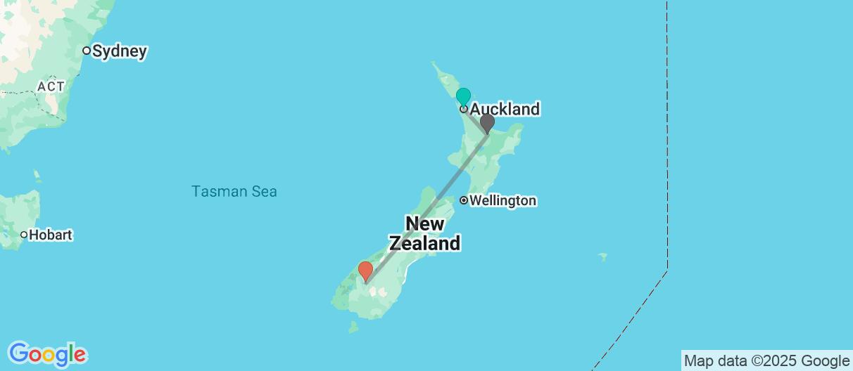 Map with itinerary in New Zealand