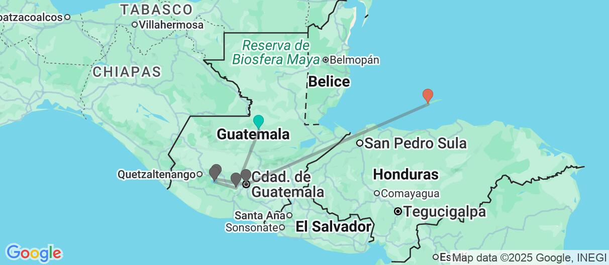 Mapa con el itinerario en Guatemala & Honduras