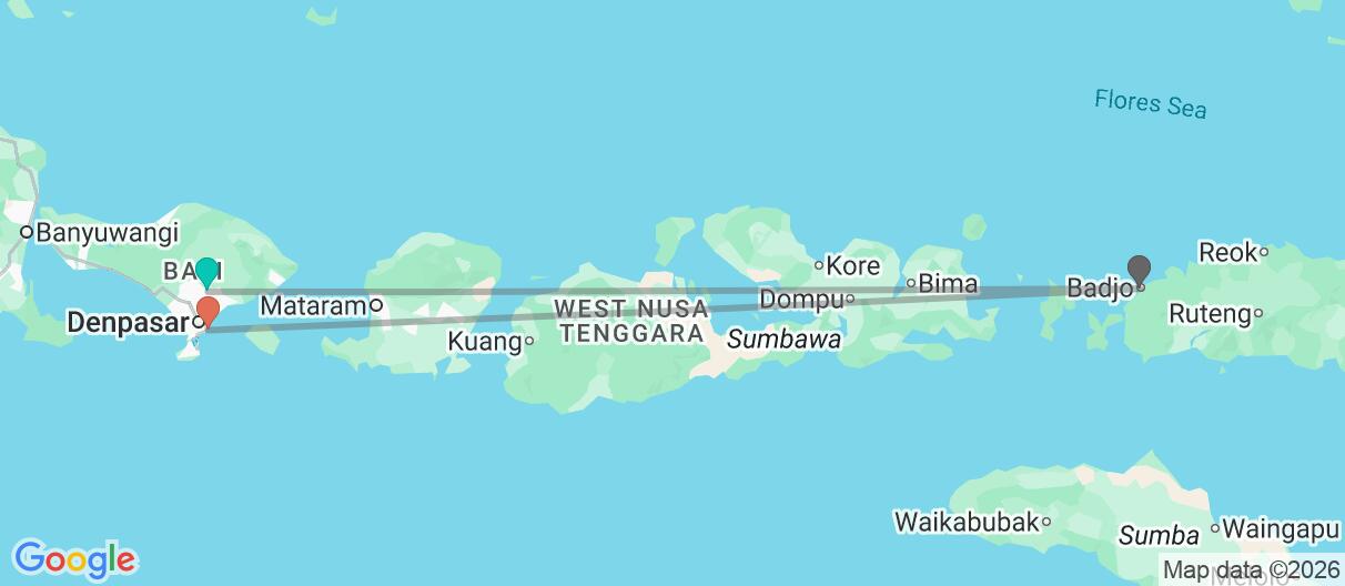 Map with itinerary in Indonesia