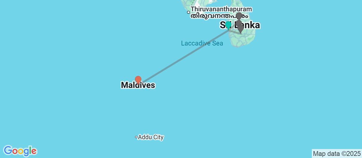 Map with itinerary in Sri Lanka & Maldives