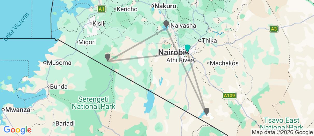 Mapa con el itinerario en Kenia
