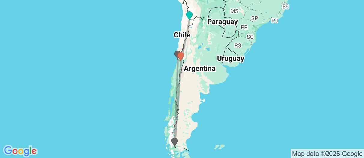 Map with itinerary in Chile