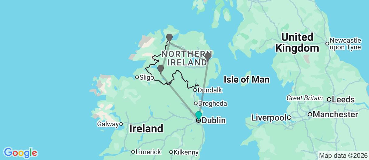Map with itinerary in Ireland & Northern Ireland