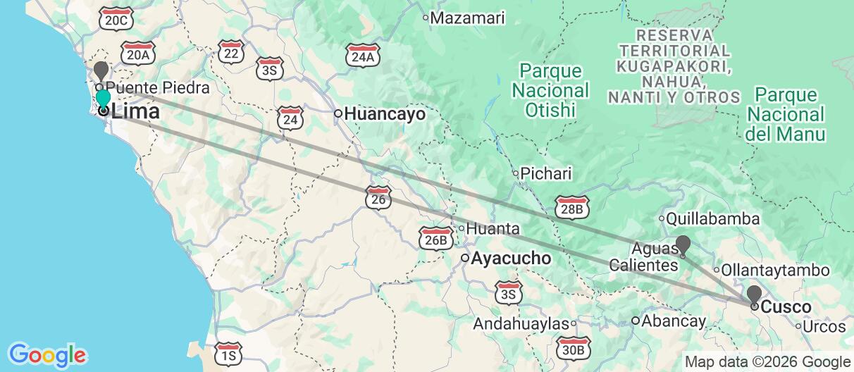 Mapa con el itinerario en Perú