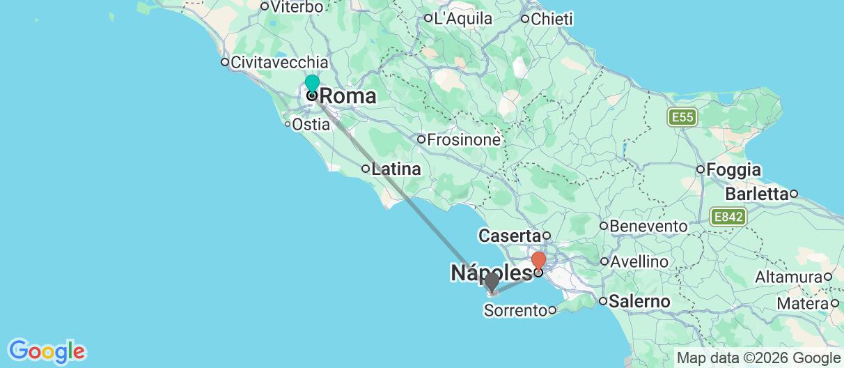 Mapa con el itinerario en Italia