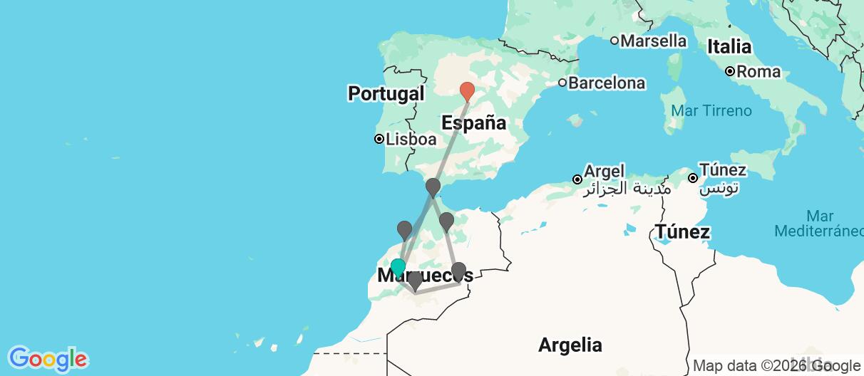 Mapa con el itinerario en Marruecos & España