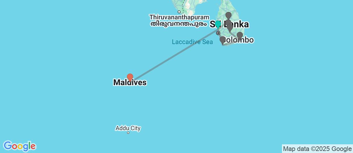 Map with itinerary in Sri Lanka & Maldives