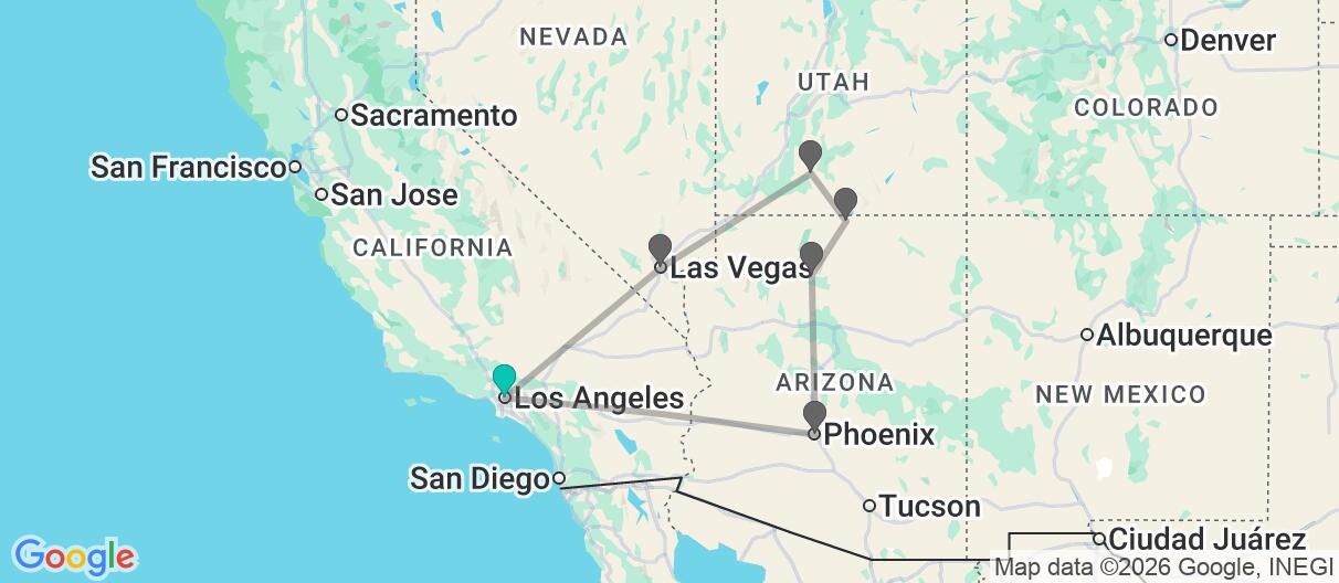 Map with itinerary in United States