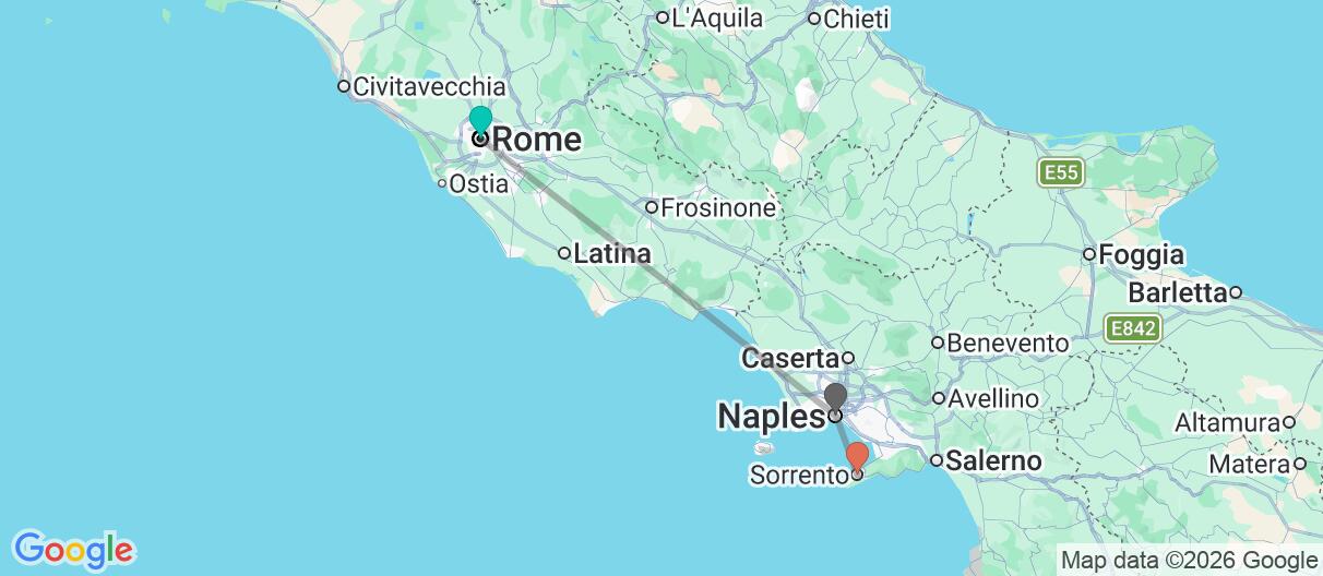 Map with itinerary in Italy