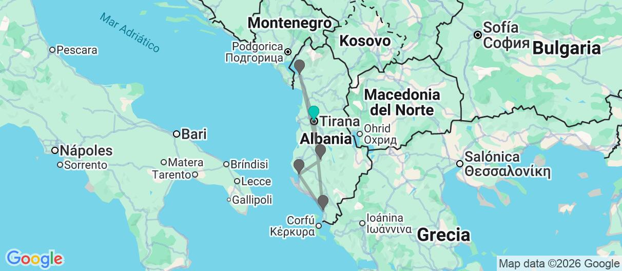 Mapa con el itinerario en Albania