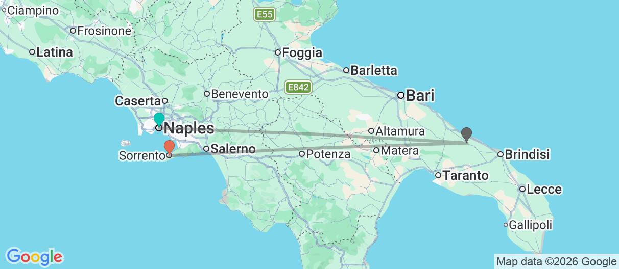 Map with itinerary in Italy