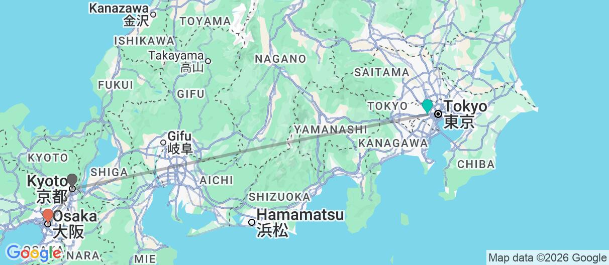 Map with itinerary in Japan
