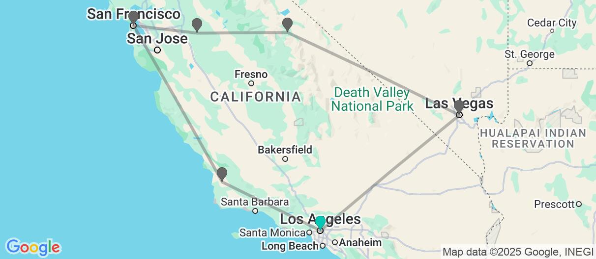 Map with itinerary in United States