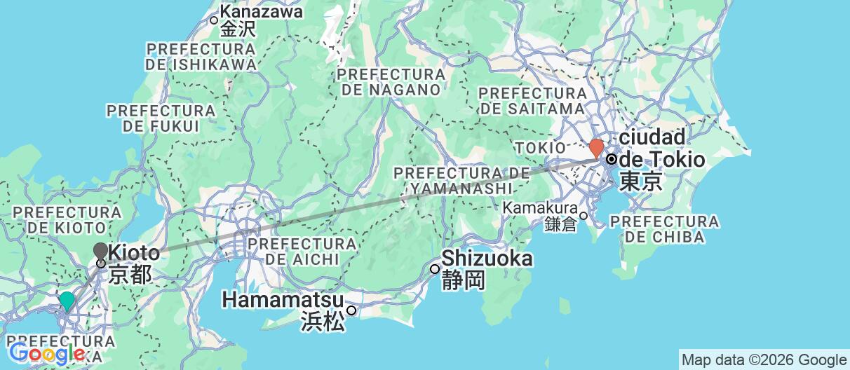 Mapa con el itinerario en Japón
