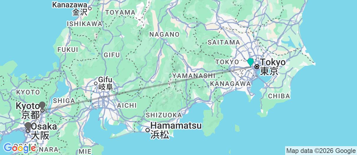 Map with itinerary in Japan