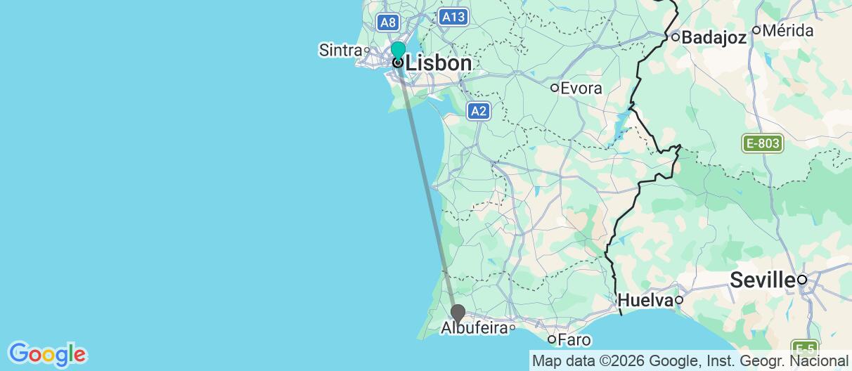 Map with itinerary in Portugal