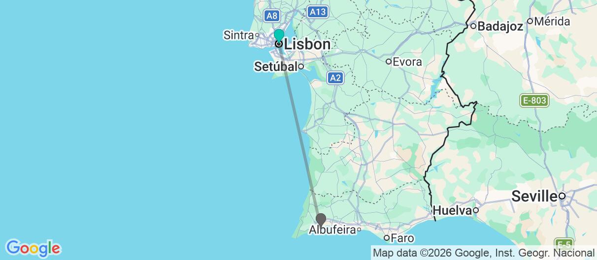 Map with itinerary in Portugal