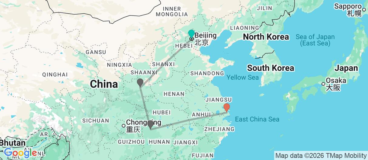 Map with itinerary in China