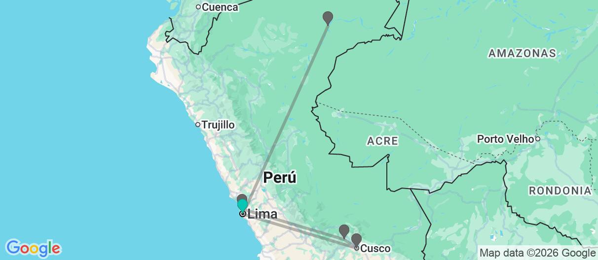 Mapa con el itinerario en Perú