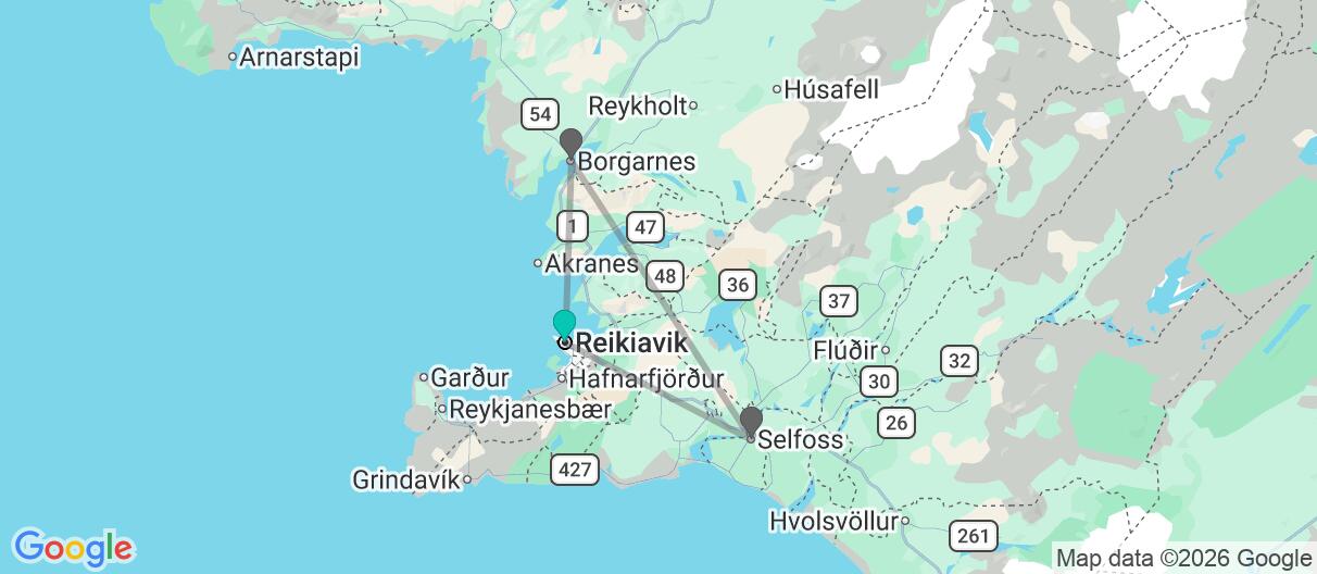 Mapa con el itinerario en Islandia