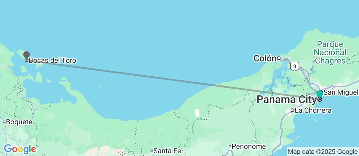 Map with itinerary in Panama