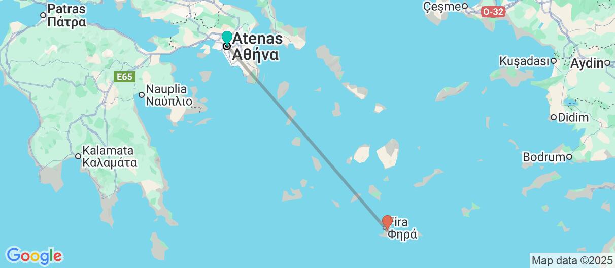 Mapa con el itinerario en Grecia