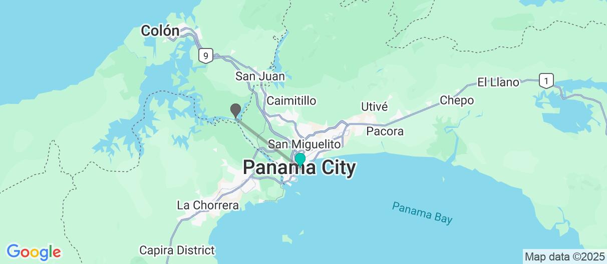 Map with itinerary in Panama