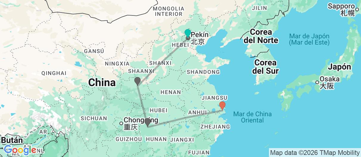 Mapa con el itinerario en China