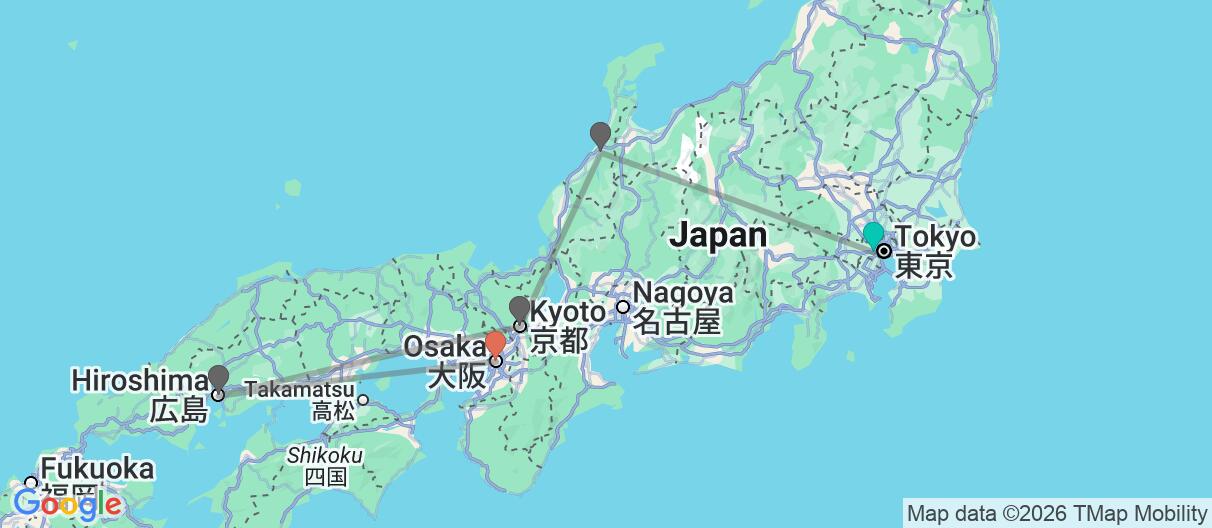 Map with itinerary in Japan