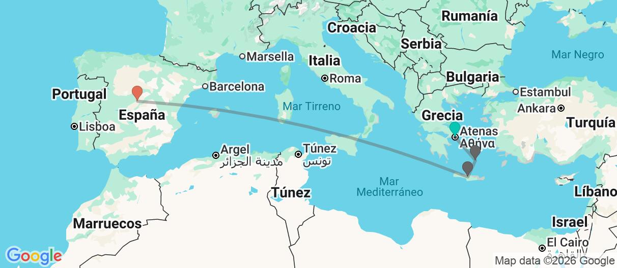 Mapa con el itinerario en Grecia y España
