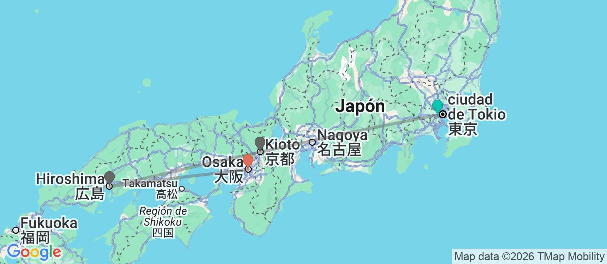 Mapa con el itinerario en Japón