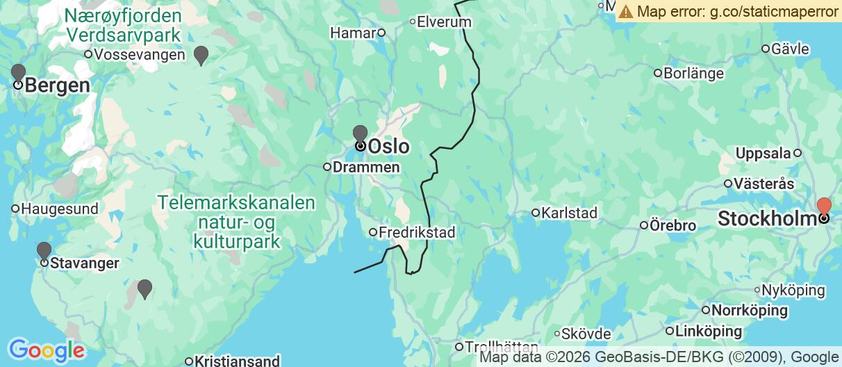 Map with itinerary in Norway & Sweden