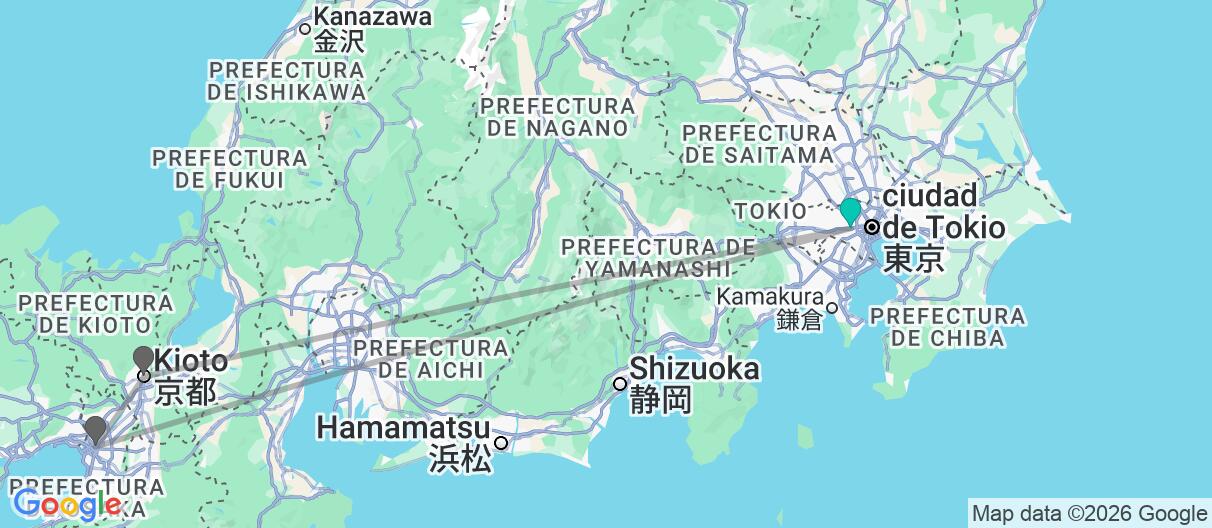 Mapa con el itinerario en Japón